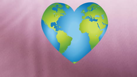 Animation-of-globe-on-heart-shape-over-pink-water-background