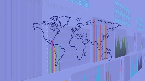 Animación-Del-Procesamiento-De-Datos-Financieros-Sobre-El-Mapa-Mundial
