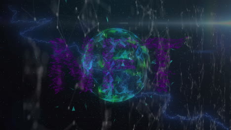 Animation-Von-Blitzen,-Verbundenen-Punkten-Und-Einem-Rotierenden-Globus-Auf-Abstraktem-Hintergrund