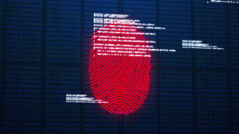 Animation-of-fingerprint-and-data-processing-on-dark-blue-background