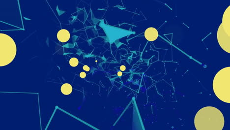 Animation-of-yellow-spots-and-shapes-on-blue-background