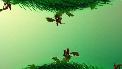 Animation-of-christmas-fir-trees-on-green-background-with-copy-space