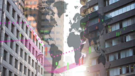 Animation-of-world-map-and-financial-data-processing-over-buildings