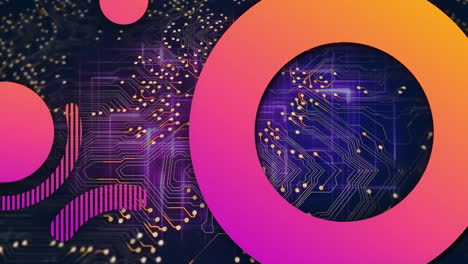 Animation-of-pink-rings-and-circles-over-data-transferring-on-motherboard