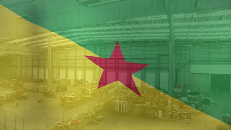 Animation-of-flag-of-french-guiana-over-large-goods-storage-warehouse