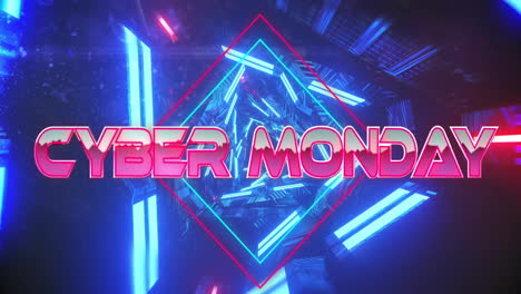 Animation-of-cyber-monday-text-over-neon-pattern-background
