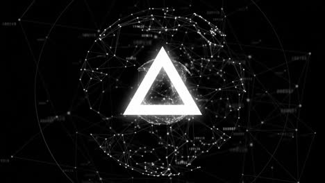 Animation-of-data-loading-white-triangles-and-rings-over-global-network-of-connections-on-black