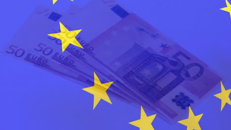 Animation-of-flag-of-european-union-over-euro-currency-bills