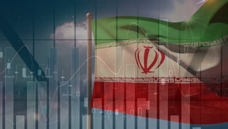 Animation-Der-Statistik-Und-Finanzdatenverarbeitung-über-Der-Flagge-Des-Iran
