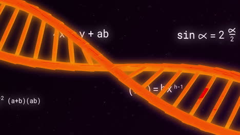 Animation-of-scientific-data-processing-over-dna-strand-on-black-background