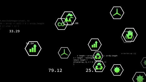 Animation-Von-Öko-Symbolen-Und-Datenverarbeitung-Auf-Schwarzem-Hintergrund