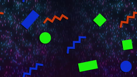 Animation-of-shapes-moving-over-blue-light-trails-on-black-background