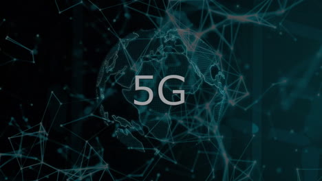 Animation-of-5g-text,-network-of-connections-and-globe-over-dark-background
