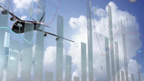 Animation-Der-Verarbeitung-Finanzieller-Daten-über-Einem-Flugzeug