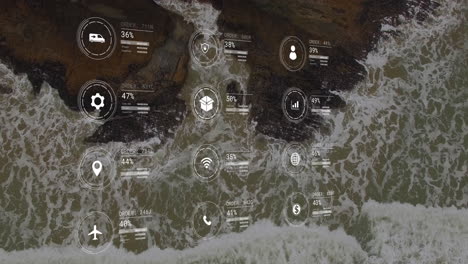 Animation-of-data-processing-with-icons-over-seaside-landscape