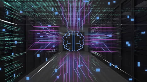 Animation-of-ai-brain,data-processing-and-circuit-board-connections-over-black-background