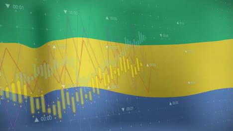 Animation-of-graphs-processing-data-over-flag-of-gabon