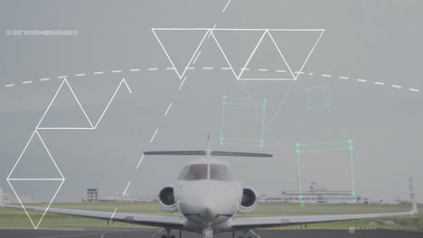 Animation-of-mathematical-equations-over-plane-at-airport