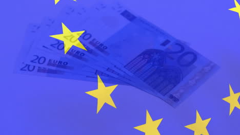 Animación-De-La-Bandera-De-La-Unión-Europea-Sobre-Billetes-De-Euro