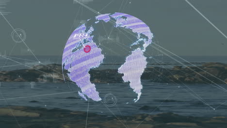 Animation-of-globe-with-networks-of-connections-and-icons-over-sea