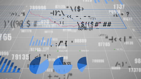 Animation-Der-Finanzdatenverarbeitung-über-Raster-Auf-Grauem-Hintergrund
