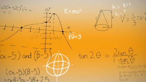 Animation-of-mathematical-equations-on-yellow-background