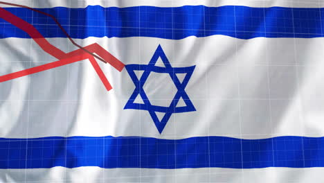 Animation-Von-Roten-Linien-Und-Der-Verarbeitung-Finanzieller-Daten-über-Der-Flagge-Israels