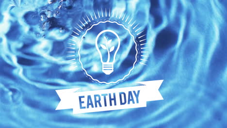 Animation-Von-Earth-Day-Text-Und-Glühbirne-Auf-Wasserhintergrund