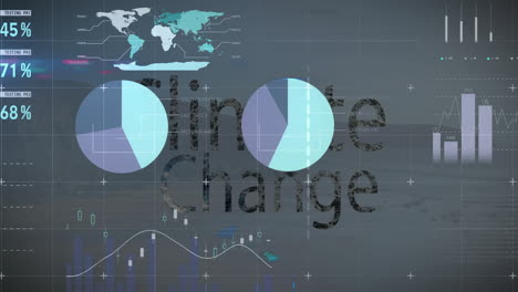 Animation-of-financial-data-processing-over-climate-change-text-on-grey-background