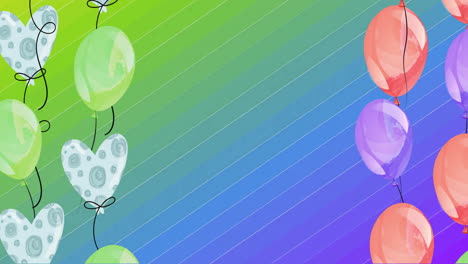 Animation-Von-Bunten-Luftballons-Auf-Regenbogenhintergrund,-Kopierraum
