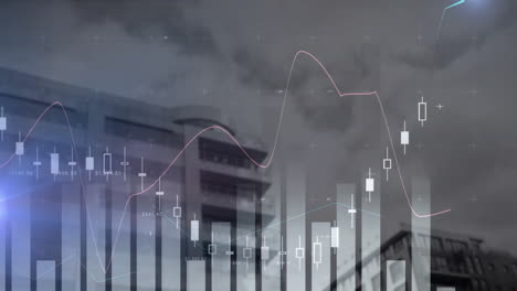 Animation-Von-Statistiken-Und-Finanzdatenverarbeitung-über-Dem-Stadtbild