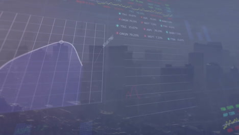 Animation-Der-Datenverarbeitung-Und-Börse-über-Dem-Stadtbild