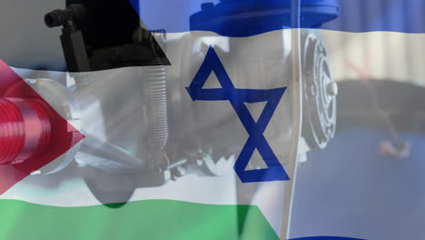 Animation-of-oil-pipe-over-flag-of-israel-and-palestine