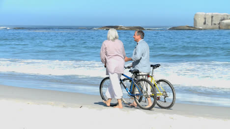 Älteres-Paar-Geht-Mit-Fahrrädern-Spazieren