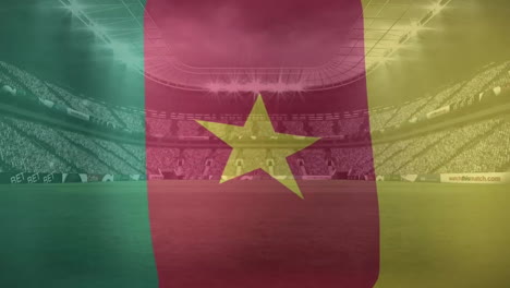 Animación-De-La-Bandera-De-Camerún-Ondeando-Contra-El-Estadio-De-Fútbol.