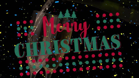 Animation-Von-Frohe-Weihnachten-Text-über-Sektglas