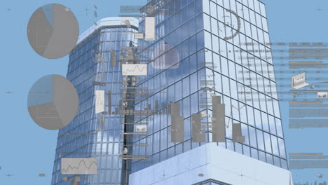 Animation-Der-Verarbeitung-Finanzieller-Daten-über-Einem-Wolkenkratzer