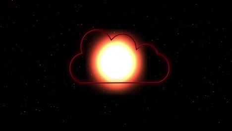 Animation-Eines-Roten-Wolkensymbols-über-Leuchtenden-Lichtern-Auf-Dunklem-Hintergrund