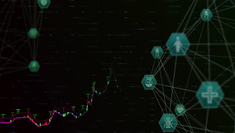 Animation-of-connections-with-icons-and-financial-data-processing-over-dark-background