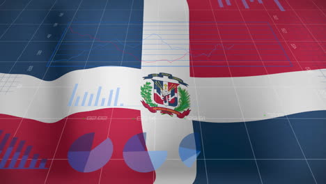 Animation-of-charts-and-graphs-processing-data-over-flag-of-dominican-republic