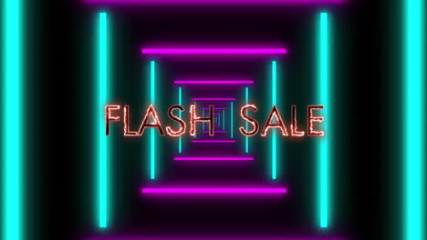 Animation-of-flash-sale-text-and-colourful-shapes-over-digital-tunnel