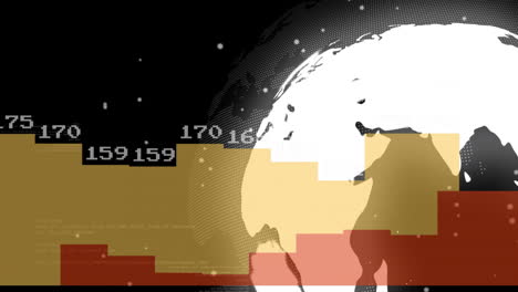 Animation-Eines-Sich-Drehenden-Globus-über-Diagrammen-Mit-Daten