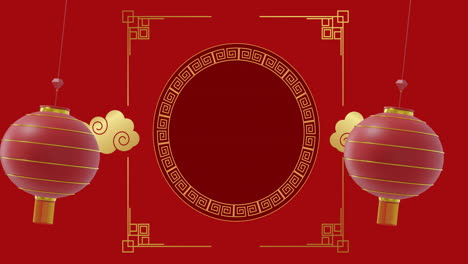 Animation-Von-Laternen-Und-Chinesischem-Muster-Mit-Kopierraum-Auf-Rotem-Hintergrund