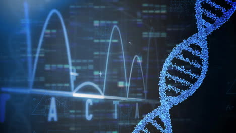 Animation-Des-DNA-Strangs,-Datenverarbeitung-Auf-Dunklem-Hintergrund