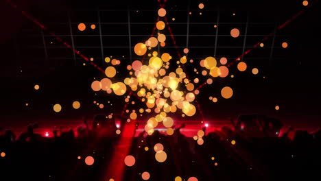 Animation-Von-Kreisen-über-Silhouetten-Tanzender-Menschen-Und-Blinkenden-Lichtern-Auf-Schwarzem-Hintergrund