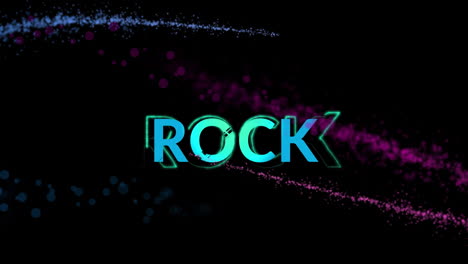 Animation-of-blue-rock-text-and-light-trail-on-black-background