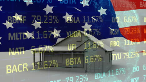 Animation-of-stock-market-over-house-and-flag-of-usa