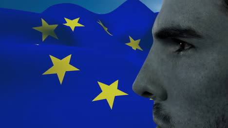 Animation-Eines-Kaukasischen-Mannes-über-Der-EU-Flagge