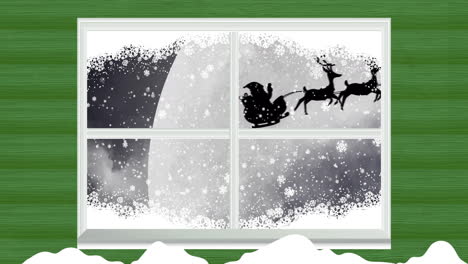 Animación-De-Nieve-Cayendo-Sobre-Navidad-Sant-Claus,-Luna-Llena-Y-Paisajes-Invernales