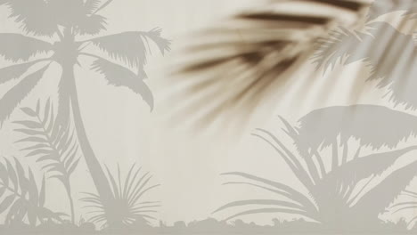 Animation-of-silhouettes-of-palm-trees-and-plants-over-beige-background